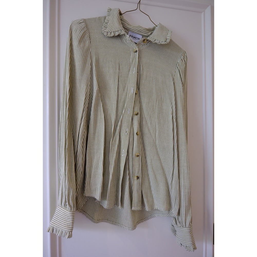 Frnch Paris Striped Adonia Button Down Shirt Green Contemporary